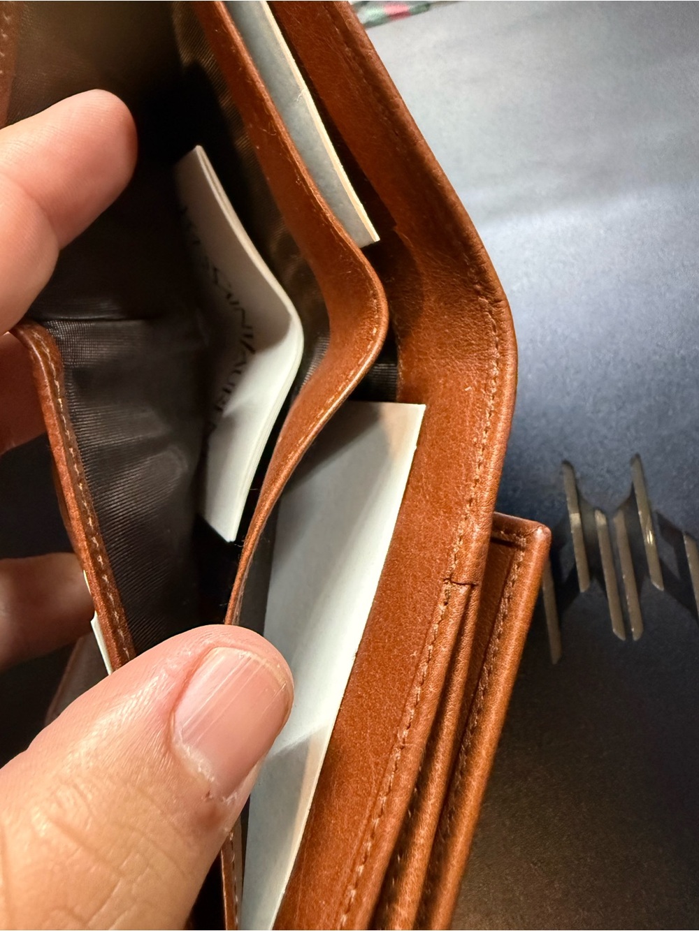 Saint Laurent Tan Leather Ring-Accent Compact Wallet - Picture 4 of 5